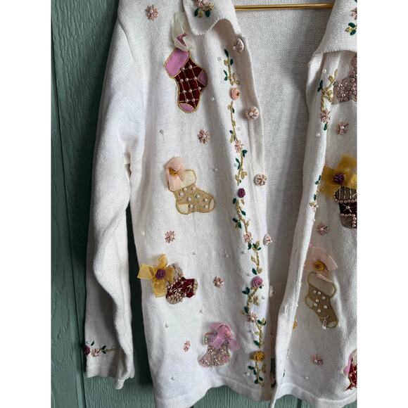 Vintage BP Design Embellished Christmas Stocking Cardigan – Women’s Medium - Picture 4 of 9